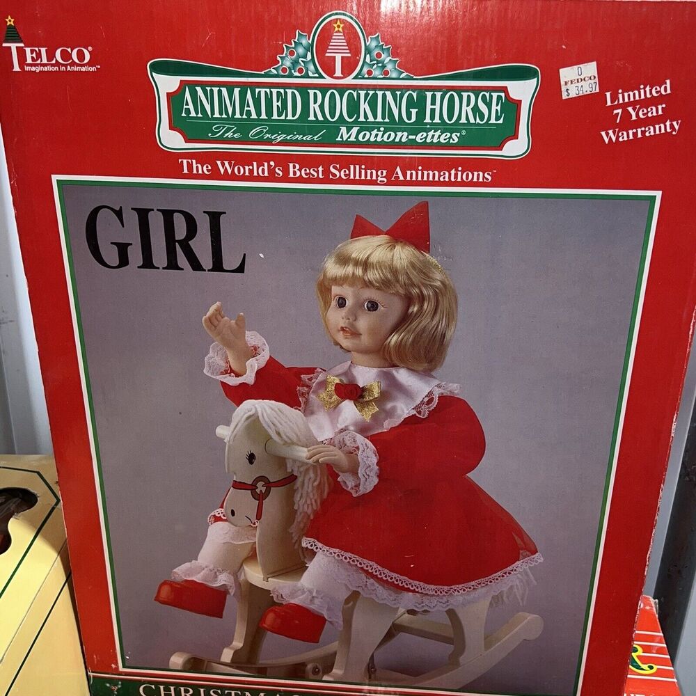 Telco Motion-ettes Girl On Animated Rocking Horse Rare Vintage